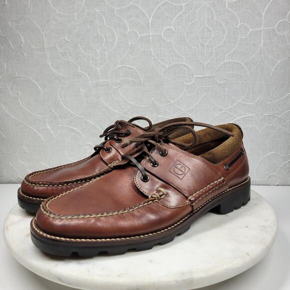 Cole Haan Shoe G Leather Loafers Mens 9.5 Brown Black Vibram Sole Deck Shoes - Picture 12 of 16